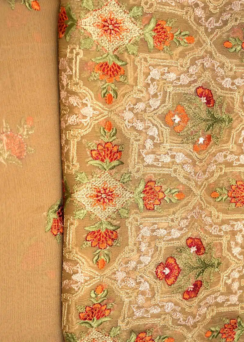 Pakistani | Brown | Unstitched | Daily Wear | Kurta Set | 3 pc Set - Image 4