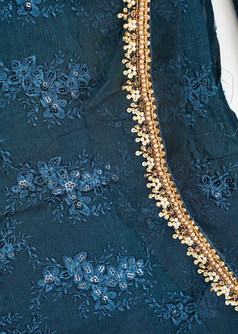 Pakistani | Blue | Unstitched | Festival Wear | Kurta Set | 3 pc Set - Image 2