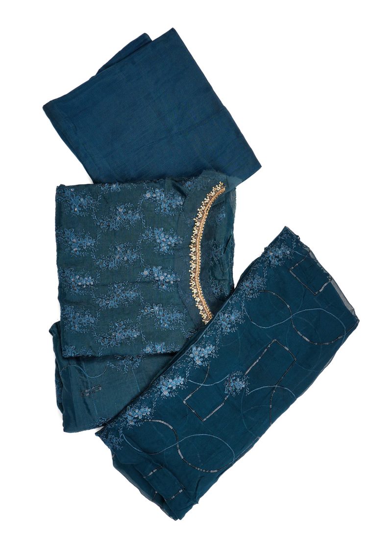 Pakistani | Blue | Unstitched | Festival Wear | Kurta Set | 3 pc Set - Image 5