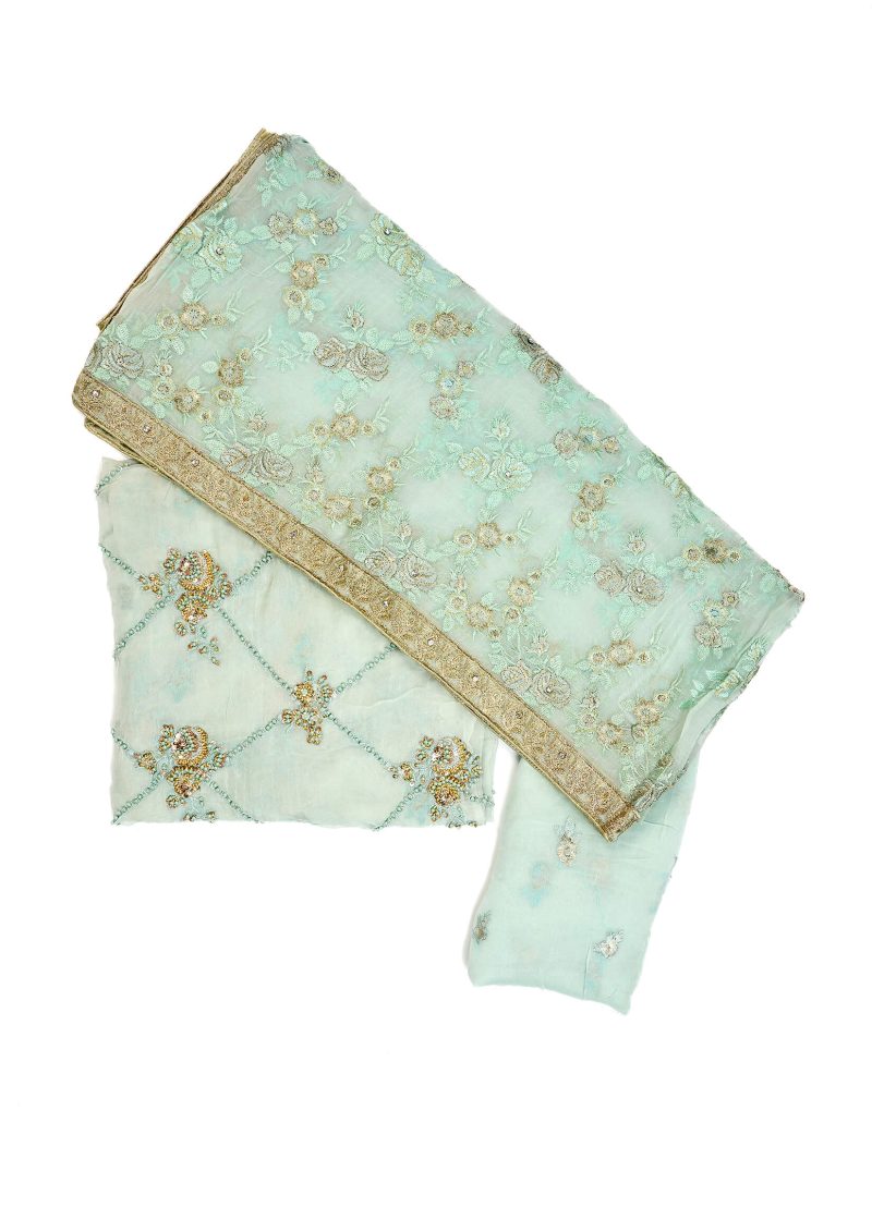 Pakistani | Sky Blue | Unstitched | Festival Wear | Kurta Set | 3 pc Set - Image 4