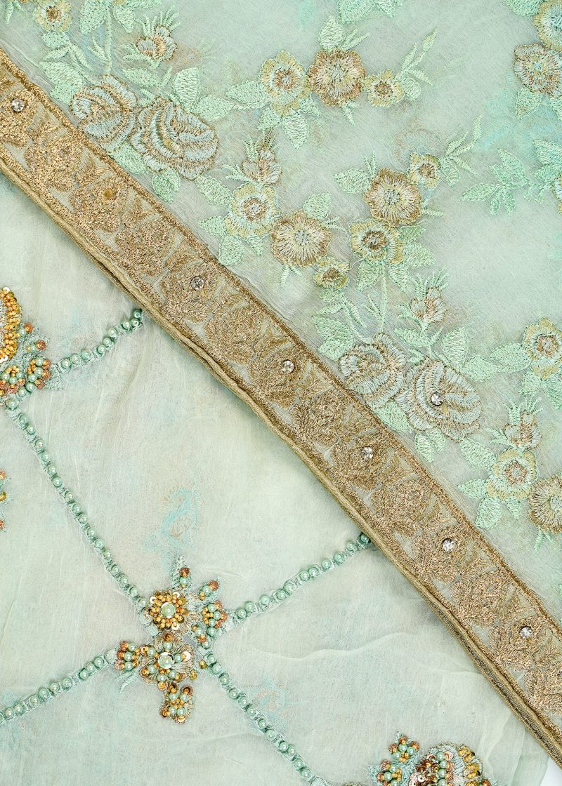 Pakistani | Sky Blue | Unstitched | Festival Wear | Kurta Set | 3 pc Set - Image 5