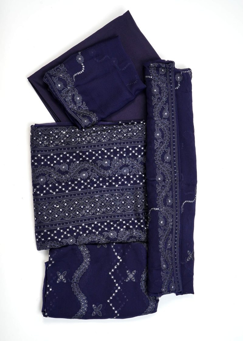 Pakistani | Blue | Unstitched | Festival Wear | Kurta Set | 3 pc Set - Image 4