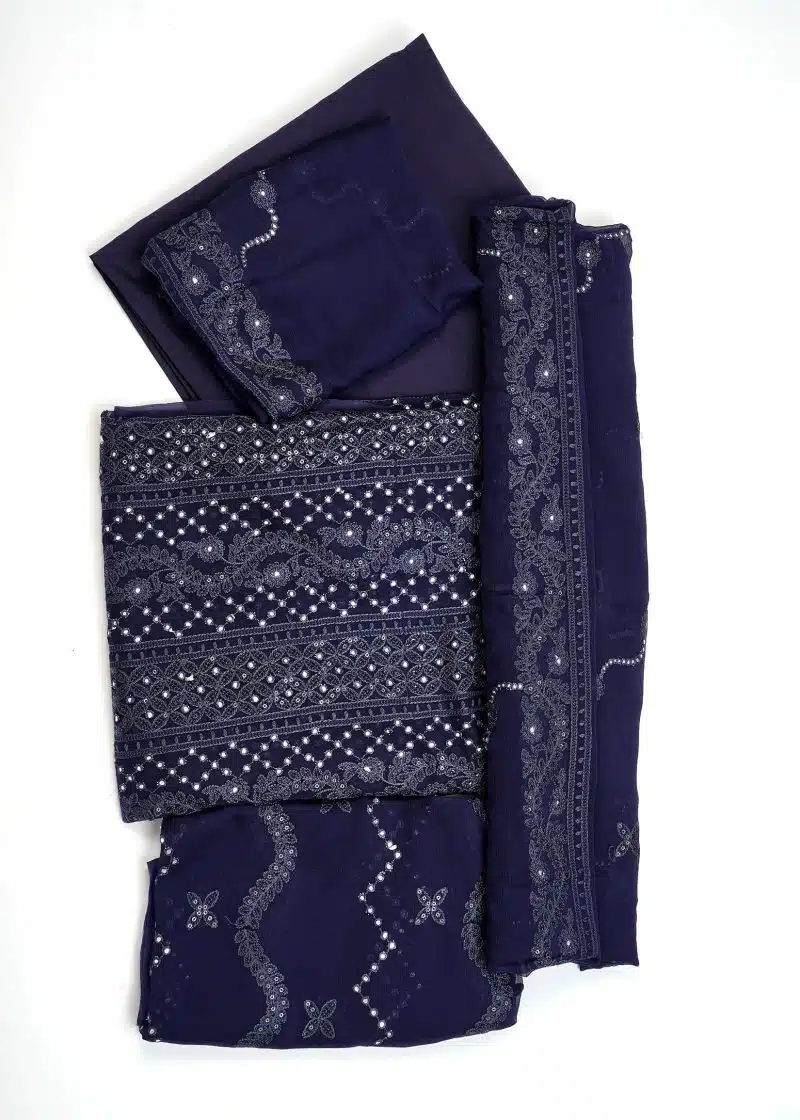 Pakistani | Blue | Unstitched | Festival Wear | Kurta Set | 3 pc Set - Image 4