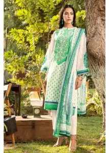 Gul Ahmed | White & Green | Unstitched | Festival Wear | Kurta Set | 3 pc set