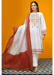 Gul Ahmed | White | Unstitched | Daily wear | Kurta Dupatta Trouser | 3 pc set