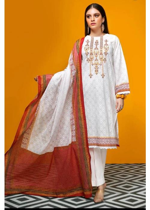 Gul Ahmed | White | Unstitched | Daily wear | Kurta Dupatta Trouser | 3 pc set