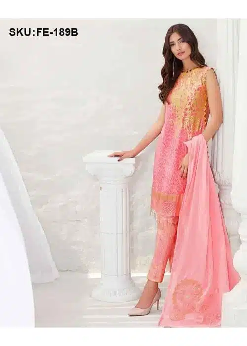 Gul Ahmed | Peach | Unstitched | Daily wear | Kurta Dupatta Trouser | 3 pc set