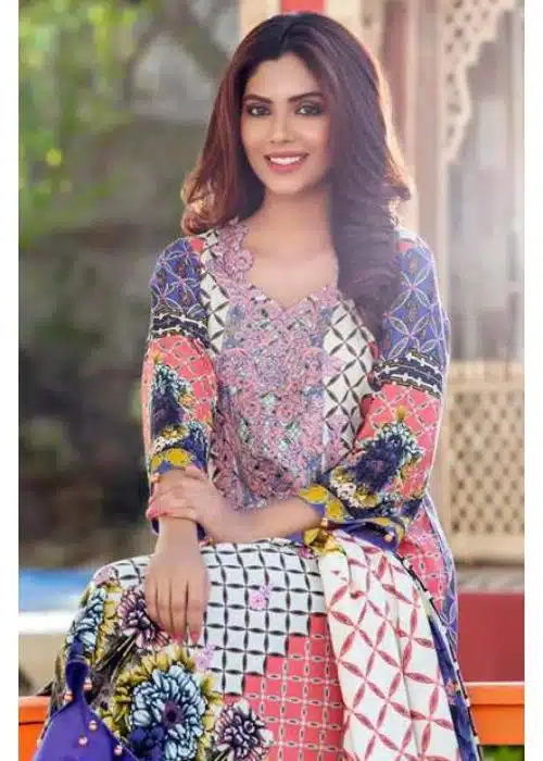 Gul Ahmed | Blue & Maroon | Unstitched | Daily wear | Kurta Dupatta Trouser | 3 pc set