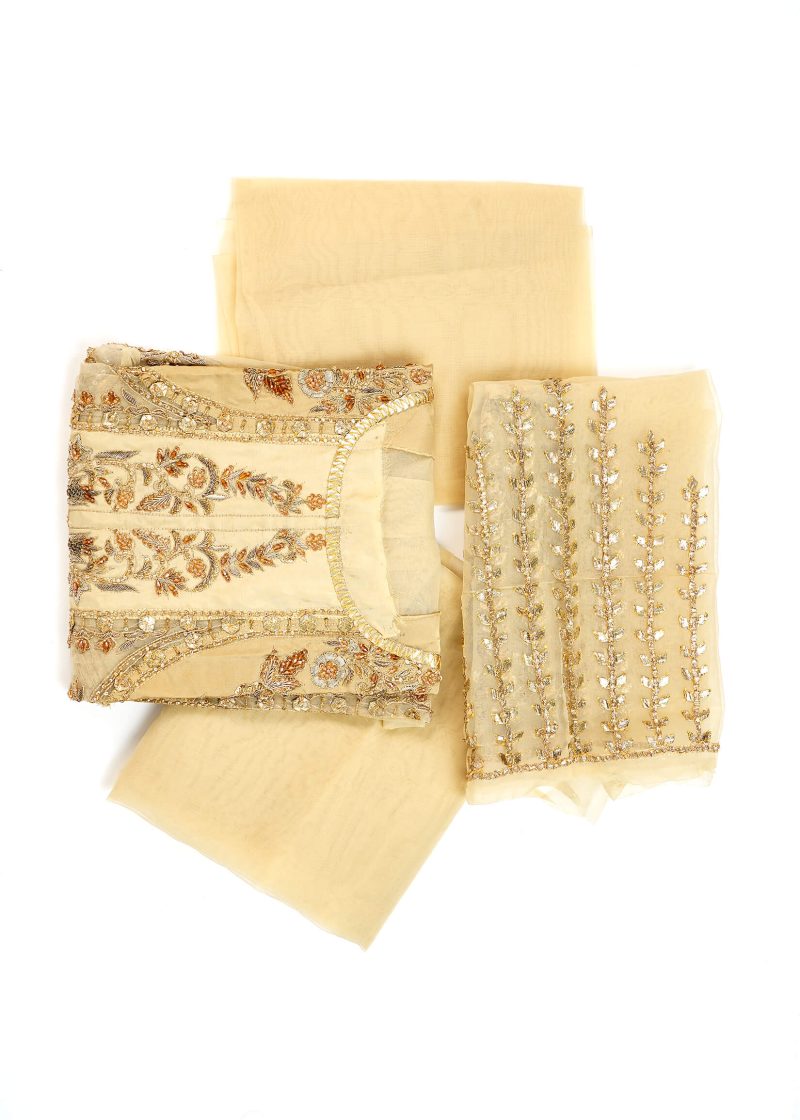 Maysarah Studio | Peach | Unstitched | Wedding Wear | Kurta Dupatta Set | 2 PC Set - Image 4