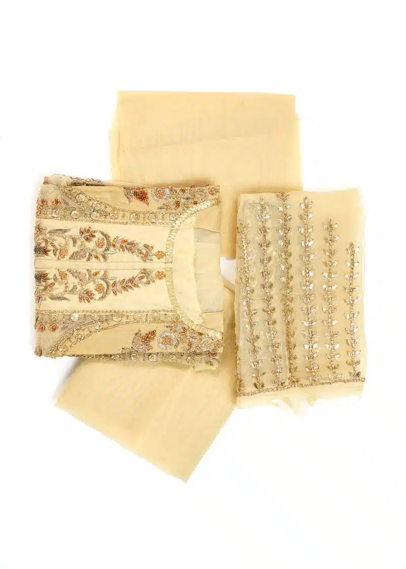 Maysarah Studio | Peach | Unstitched | Wedding Wear | Kurta Dupatta Set | 2 PC Set - Image 4