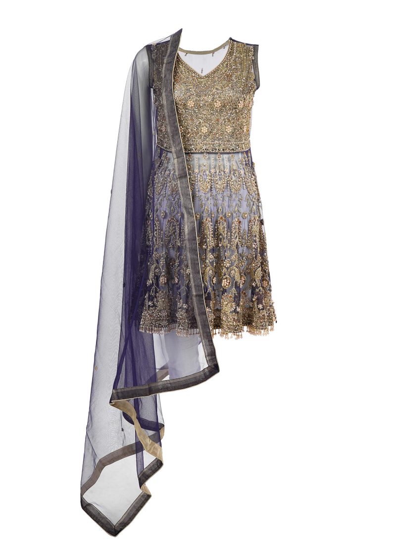 Fancy Gota | Blue | Semi Stitched | Party Wear | Frock Dupatta | 2 pc Set - Image 2