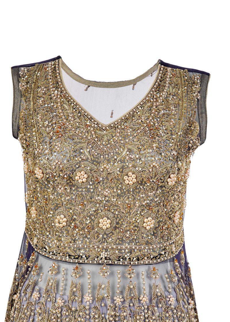 Fancy Gota | Blue | Semi Stitched | Party Wear | Frock Dupatta | 2 pc Set - Image 3