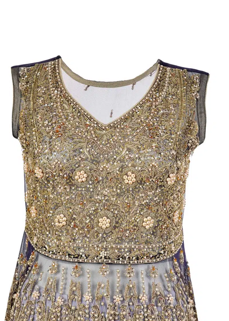 Fancy Gota | Blue | Semi Stitched | Party Wear | Frock Dupatta | 2 pc Set - Image 3