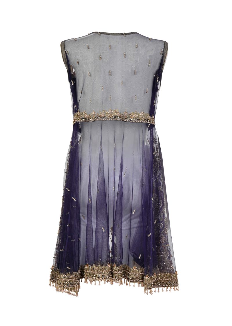 Fancy Gota | Blue | Semi Stitched | Party Wear | Frock Dupatta | 2 pc Set - Image 4