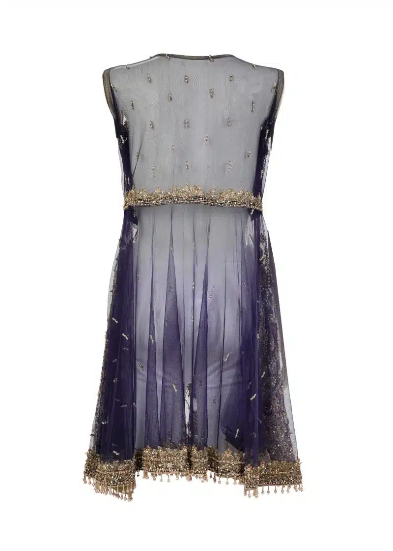 Fancy Gota | Blue | Semi Stitched | Party Wear | Frock Dupatta | 2 pc Set - Image 4