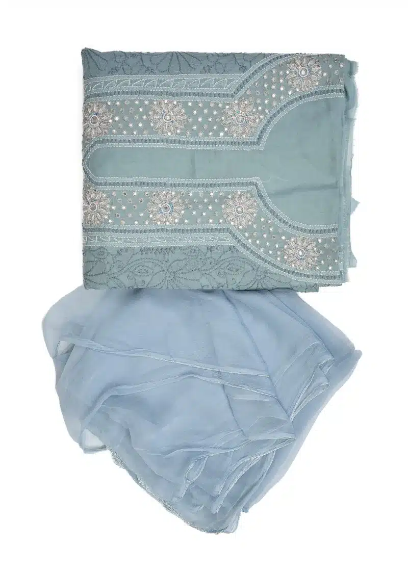 Maysarah Lucknowi | Grey | Unstitched | Festival Wear | Cotton | Kurtadupatta | 2 pc set