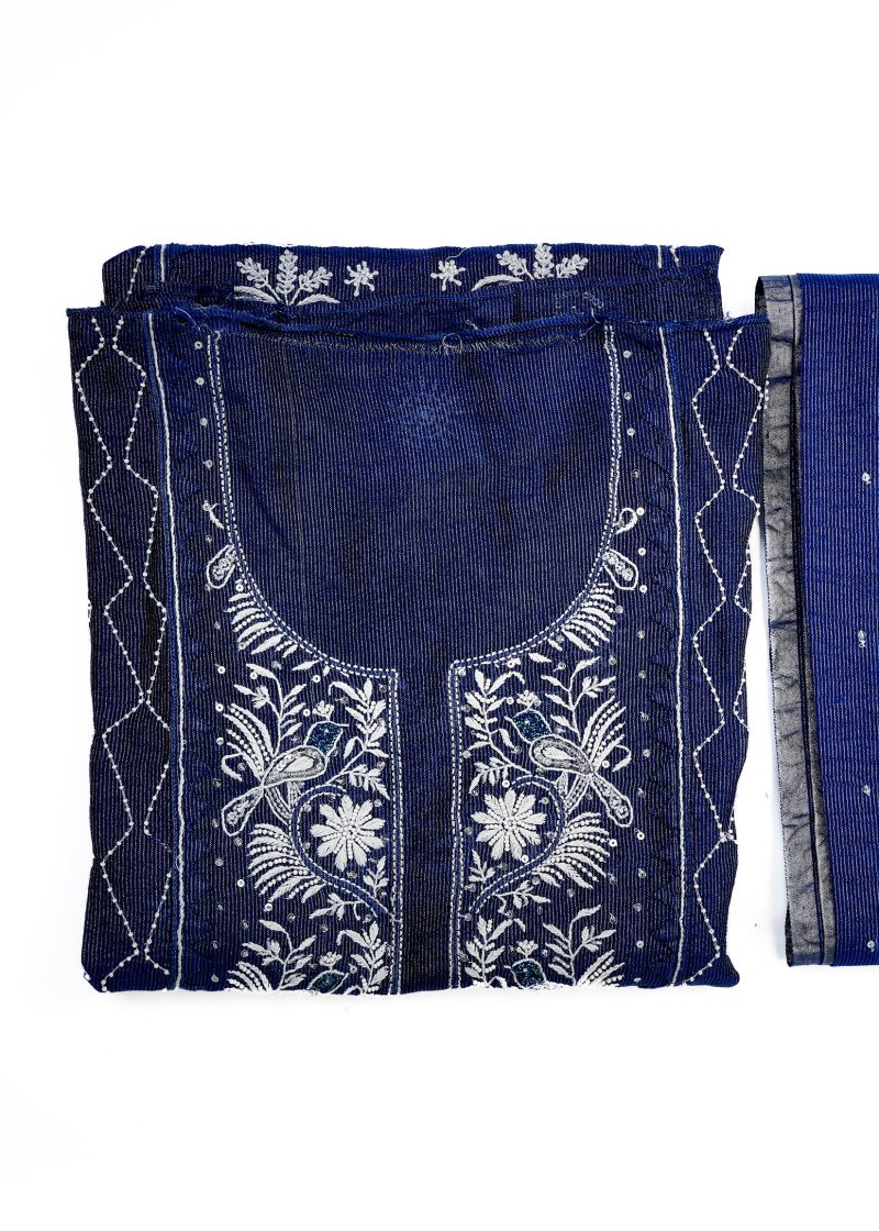 Maysarah Lucknowi | Navy Blue | Semi stitched | Daily & Festival wear | Kurta Dupatta Style | 2 pc set - Image 2