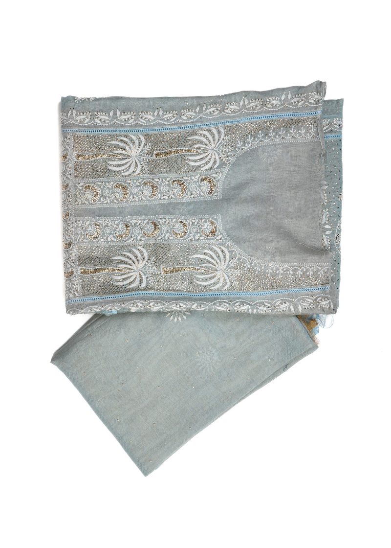 Maysarah Lucknowi | Grey | Semi stitched | Festival wear | Kurta Dupatta Style | 2 pc set - Image 2