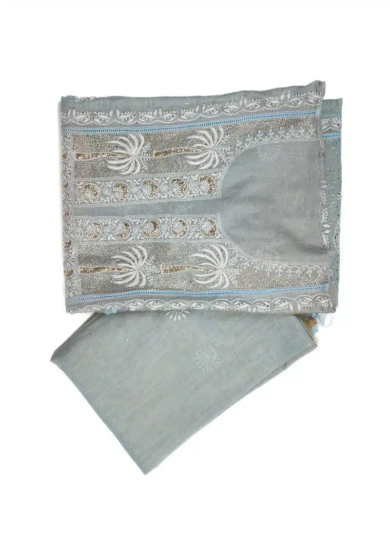Maysarah Lucknowi | Grey | Semi stitched | Festival wear | Kurta Dupatta Style | 2 pc set - Image 2