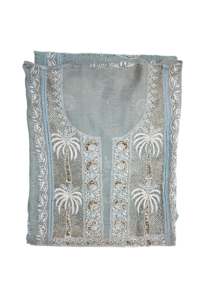 Maysarah Lucknowi | Grey | Semi stitched | Festival wear | Kurta Dupatta Style | 2 pc set - Image 3