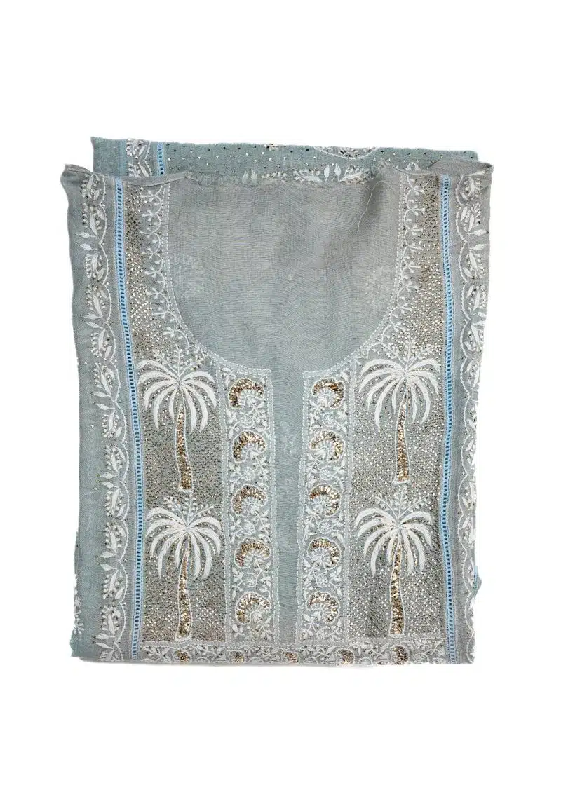 Maysarah Lucknowi | Grey | Semi stitched | Festival wear | Kurta Dupatta Style | 2 pc set - Image 3
