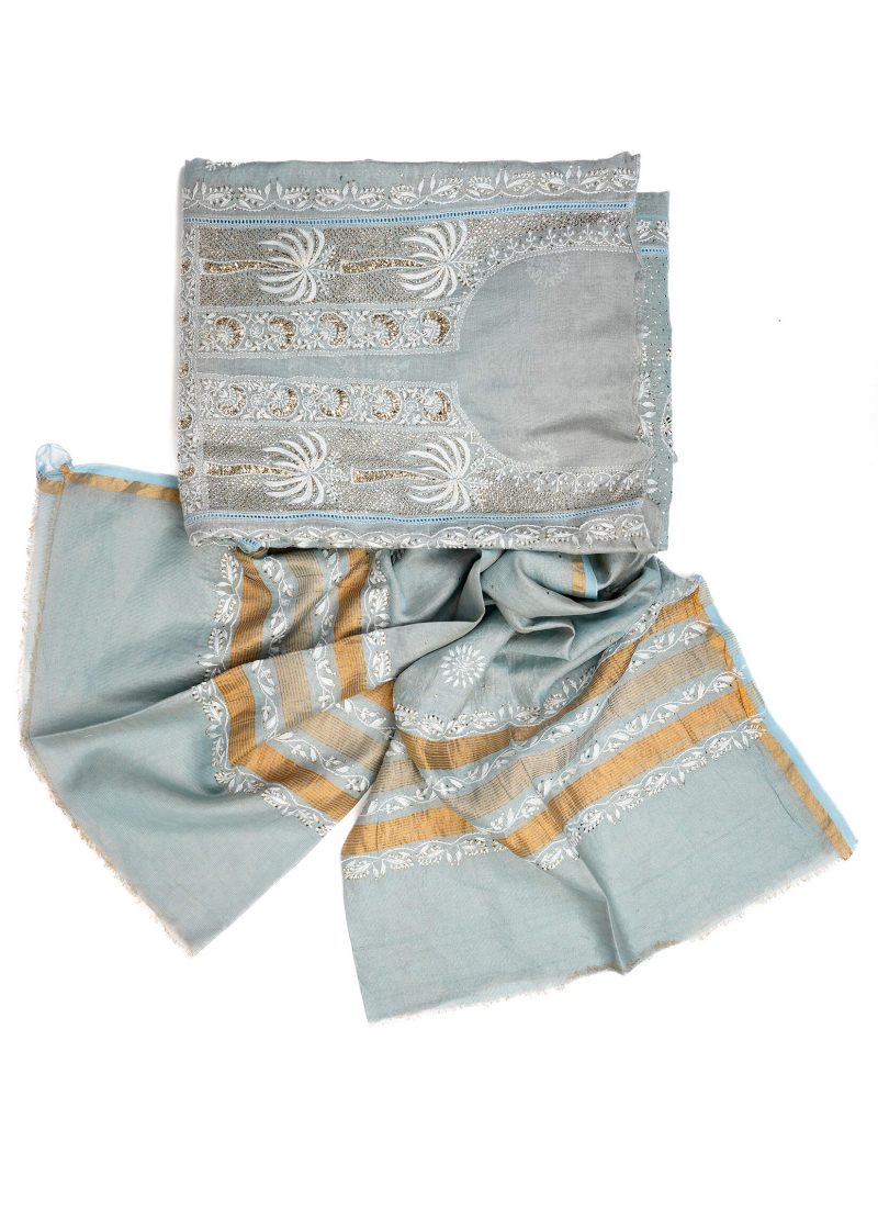 Maysarah Lucknowi | Grey | Semi stitched | Festival wear | Kurta Dupatta Style | 2 pc set - Image 4