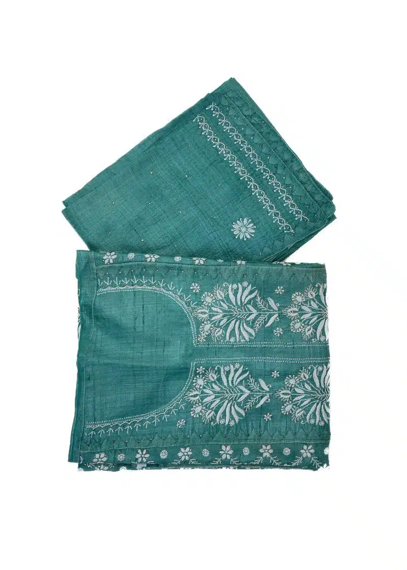 Maysarah Lucknowi | Teal Blue | Semi stitched | Festival wear | Kurta Dupatta Style | 2 pc set - Image 2
