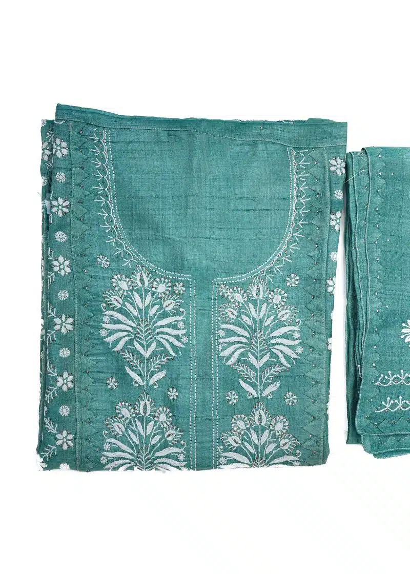 Maysarah Lucknowi | Teal Blue | Semi stitched | Festival wear | Kurta Dupatta Style | 2 pc set - Image 3