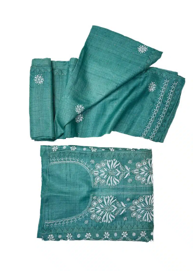 Maysarah Lucknowi | Teal Blue | Semi stitched | Festival wear | Kurta Dupatta Style | 2 pc set - Image 4