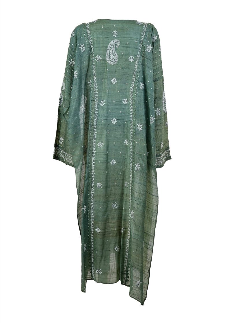 Maysarah Lucknowi | Green | Semi stitched | Festival wear | Kurta Dupatta Style | 2 pc set - Image 4