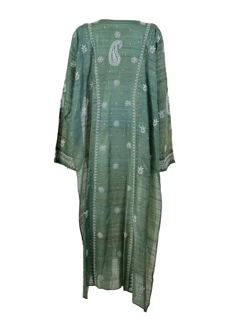 Maysarah Lucknowi | Green | Semi stitched | Festival wear | Kurta Dupatta Style | 2 pc set - Image 4