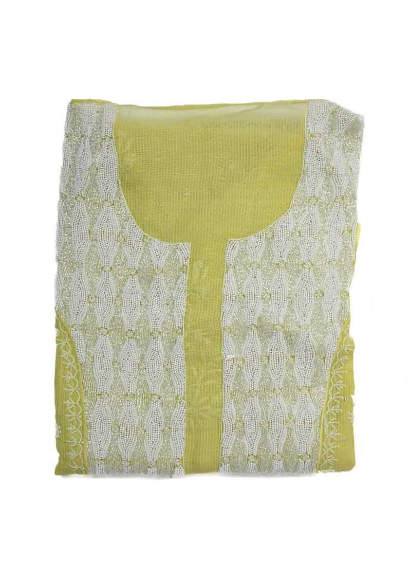 Maysarah Lucknowi | Lemon Green | Stitched | Festival wear | Kurta Dupatta Style | 1 pc set - Image 2