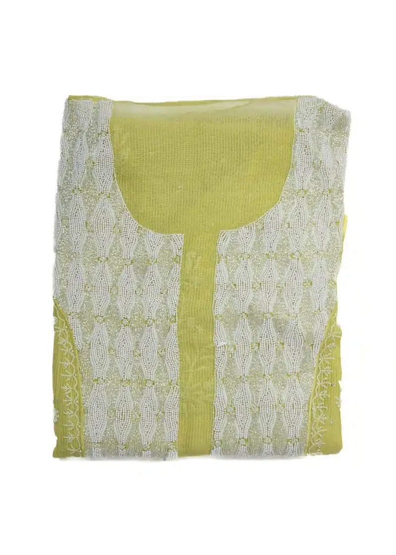 Maysarah Lucknowi | Lemon Green | Stitched | Festival wear | Kurta Dupatta Style | 1 pc set - Image 2