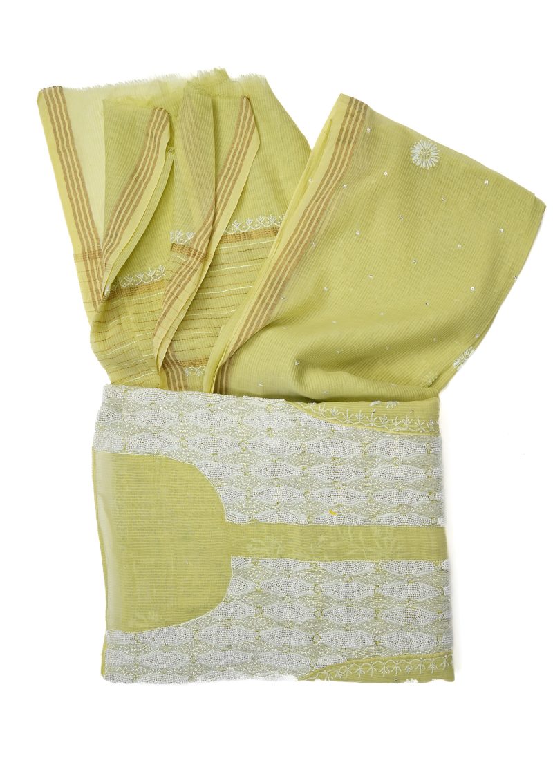 Maysarah Lucknowi | Lemon Green | Stitched | Festival wear | Kurta Dupatta Style | 1 pc set - Image 4