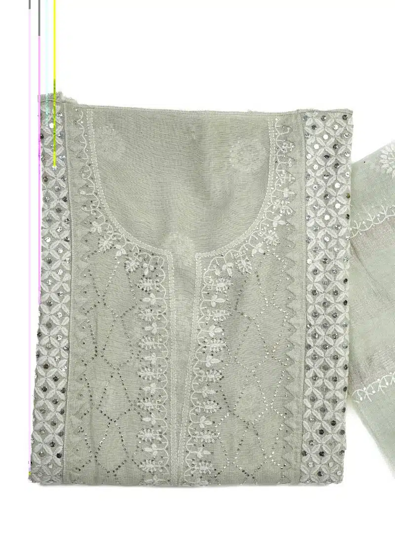 Maysarah Lucknowi | Sea Green | Semi stitched | Festival wear | Kurta Dupatta Style | 2 pc set - Image 3