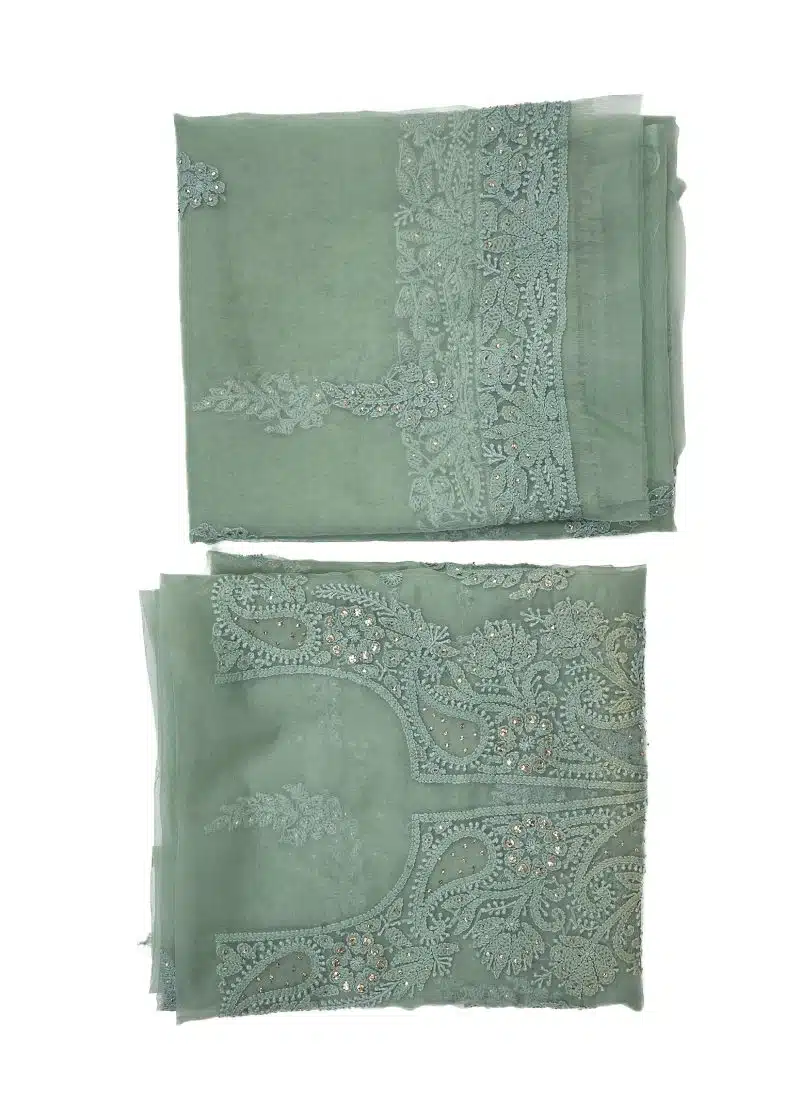 Maysarah Lucknowi | Sea Green | Unstitched | Festival wear | Kurta Dupatta Style | 2 pc set - Image 3