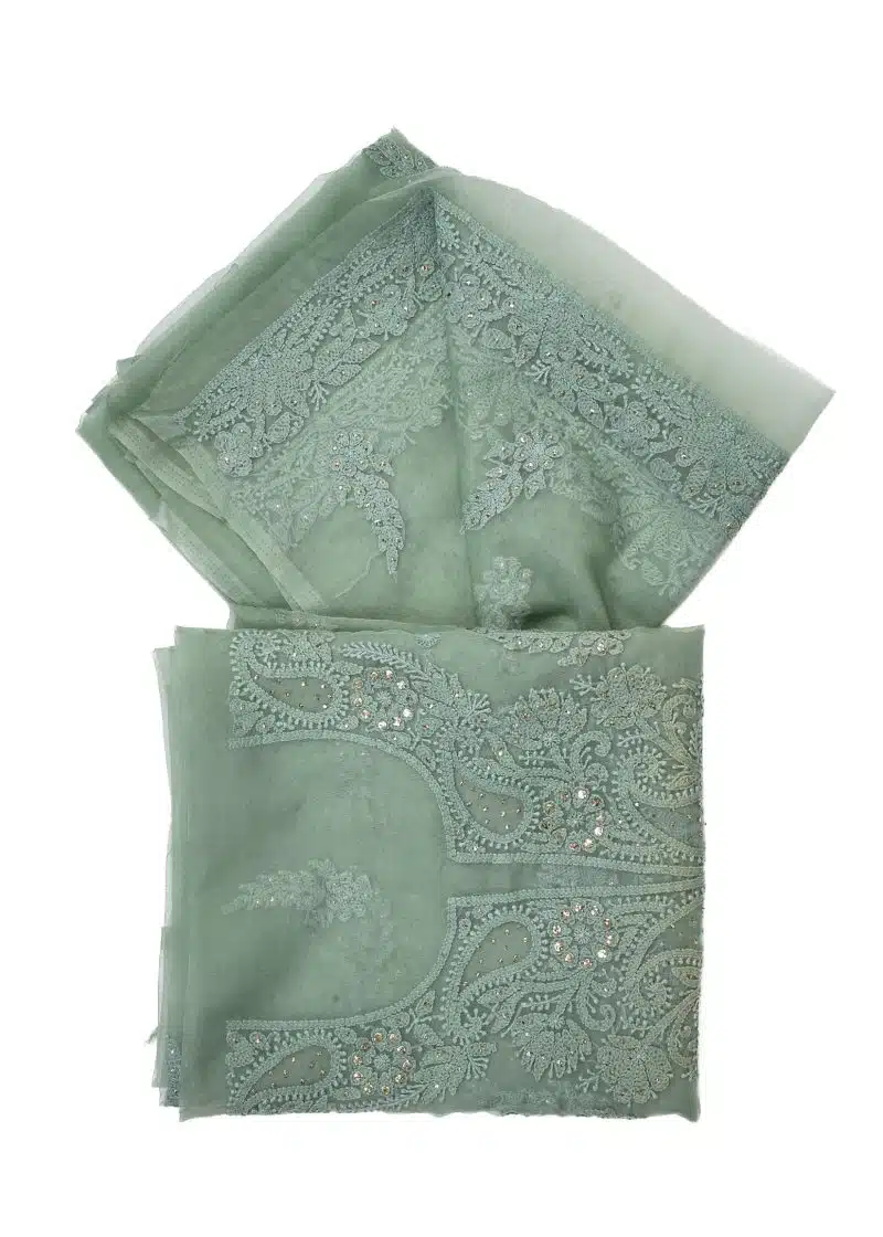 Maysarah Lucknowi | Sea Green | Unstitched | Festival wear | Kurta Dupatta Style | 2 pc set - Image 4