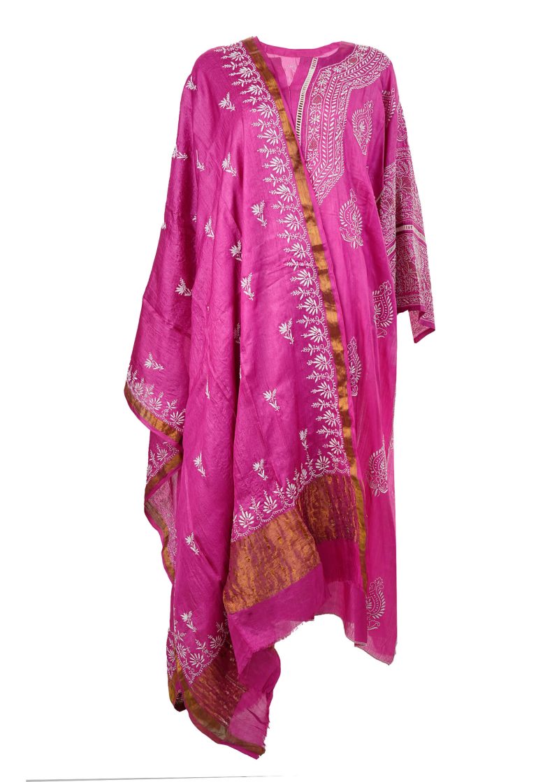 Maysarah Lucknowi | Hot Pink | Semi stitched | Festival wear | Kurta Dupatta Style | 2 pc set - Image 2