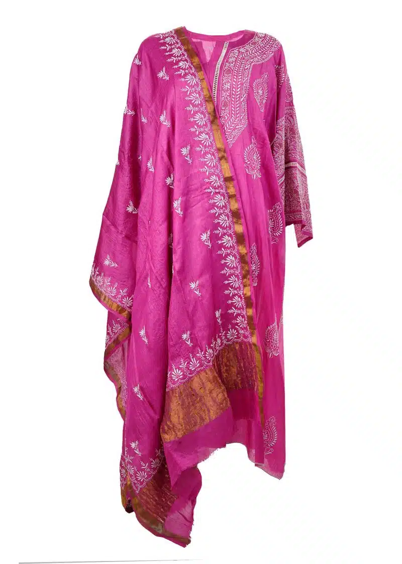 Maysarah Lucknowi | Hot Pink | Semi stitched | Festival wear | Kurta Dupatta Style | 2 pc set - Image 2
