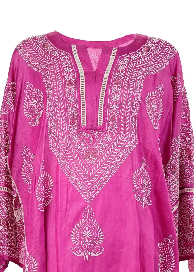Maysarah Lucknowi | Hot Pink | Semi stitched | Festival wear | Kurta Dupatta Style | 2 pc set - Image 3