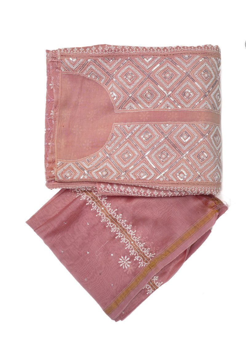 Maysarah Lucknowi | Pink Peach | Stitched | Festival Wear | Pure Chanderi Silk | Kurta Dupatta | 1 pc set - Image 2