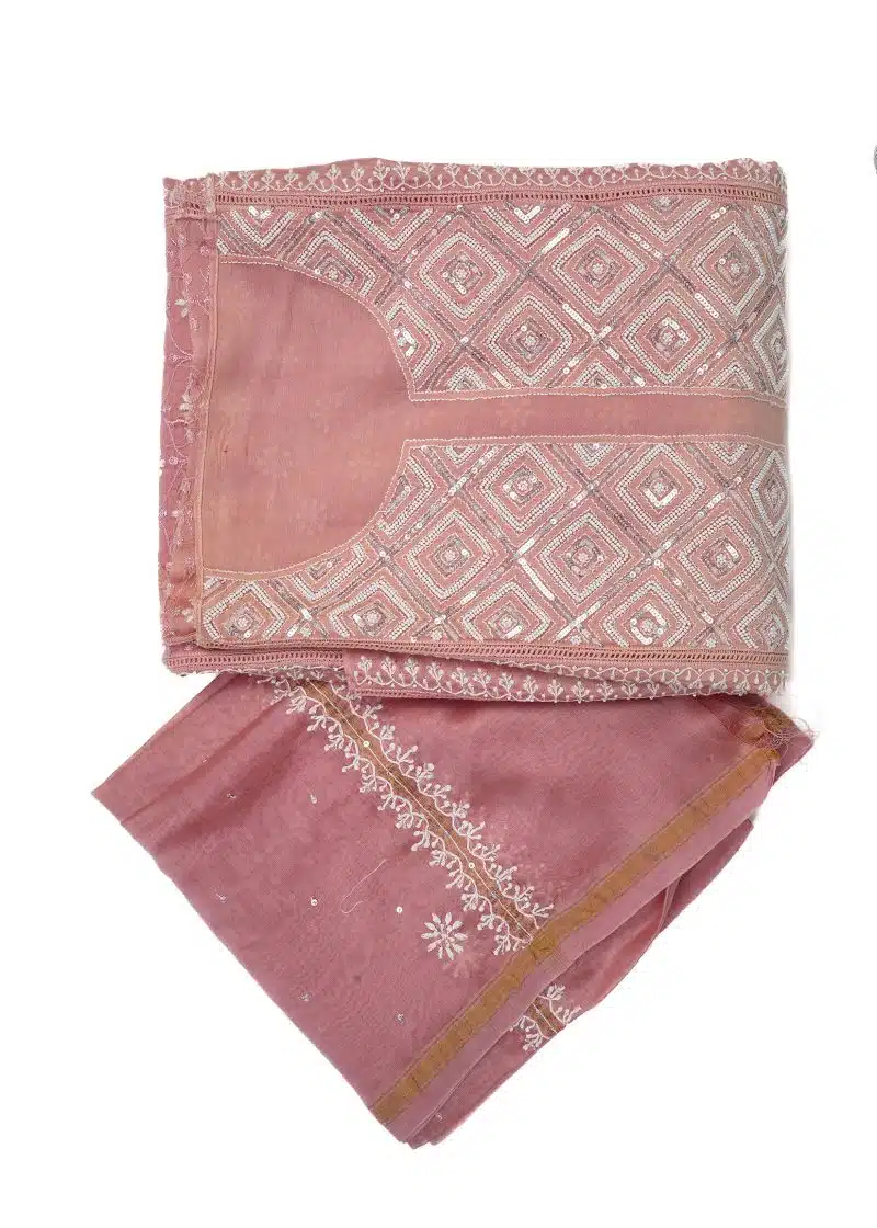Maysarah Lucknowi | Pink Peach | Stitched | Festival Wear | Pure Chanderi Silk | Kurta Dupatta | 1 pc set - Image 2