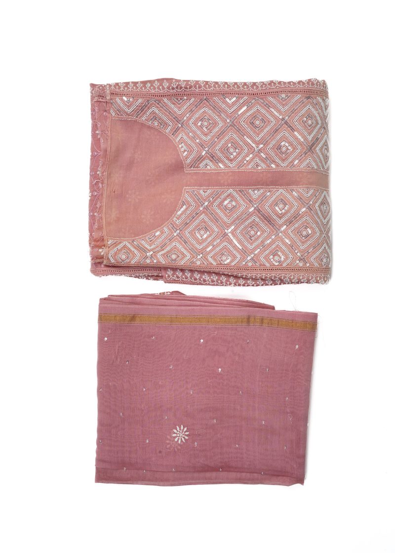 Maysarah Lucknowi | Pink Peach | Stitched | Festival Wear | Pure Chanderi Silk | Kurta Dupatta | 1 pc set - Image 3