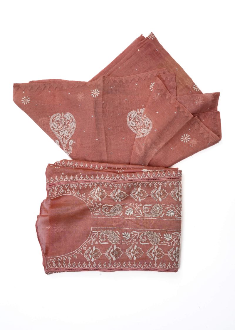 Maysarah Lucknowi | Rose Pink | Semi stitched | Festival wear | Kurta Dupatta Style | 2 pc set - Image 4