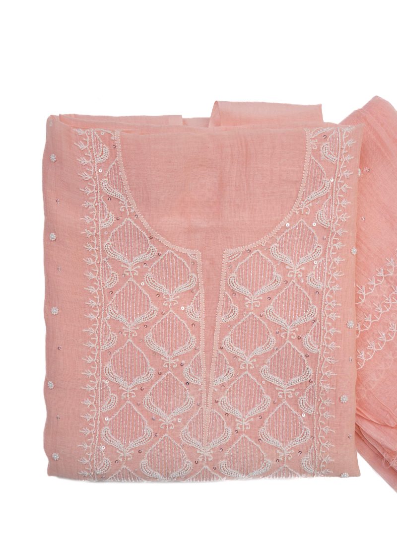 Maysarah Lucknowi | Peach Pink | Unstitched | Festival wear | Kurta Dupatta Style | 2 pc set - Image 2