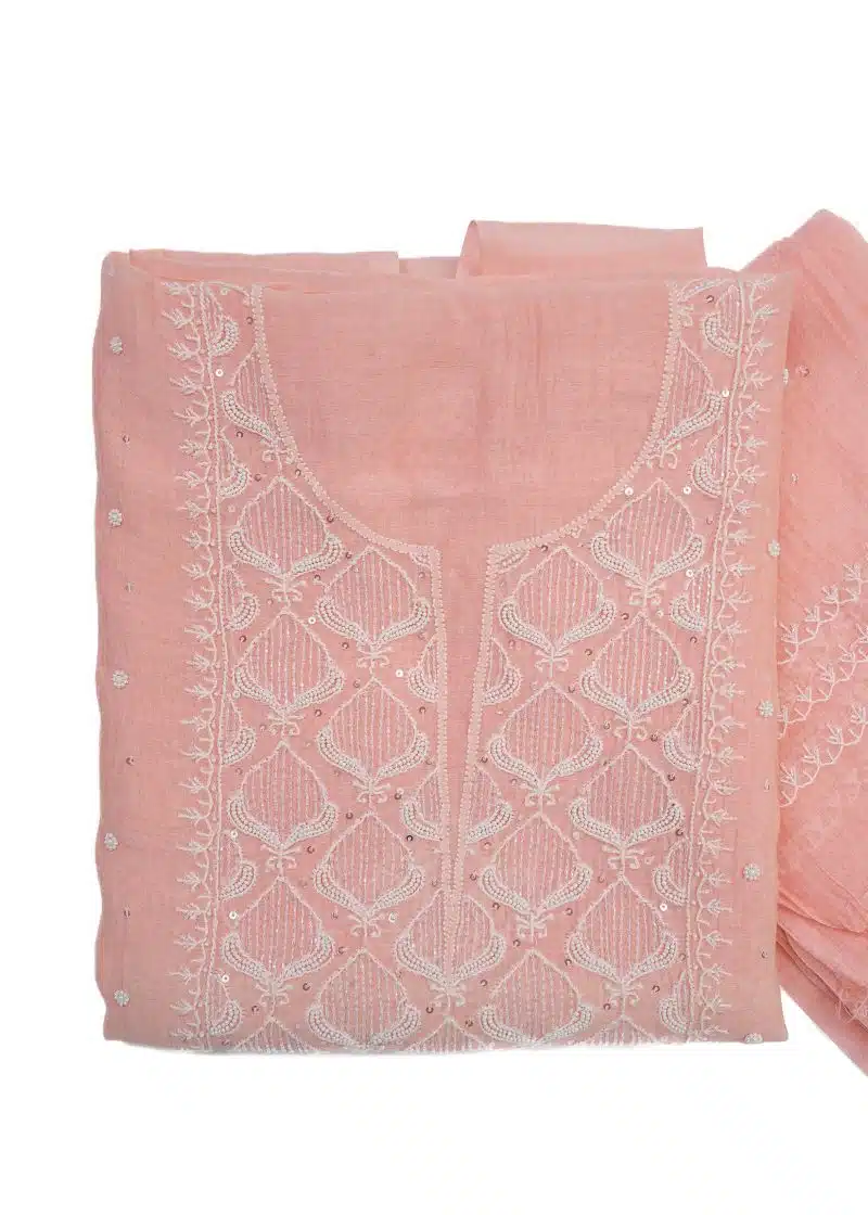 Maysarah Lucknowi | Peach Pink | Unstitched | Festival wear | Kurta Dupatta Style | 2 pc set - Image 2