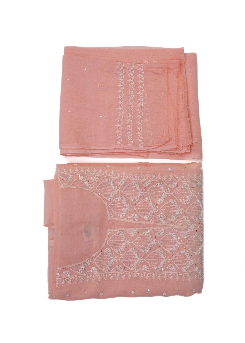 Maysarah Lucknowi | Peach Pink | Unstitched | Festival wear | Kurta Dupatta Style | 2 pc set - Image 3