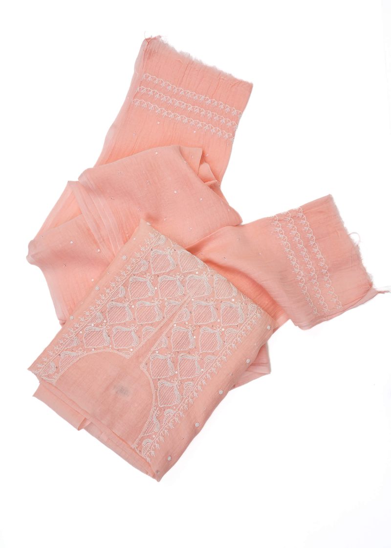 Maysarah Lucknowi | Peach Pink | Unstitched | Festival wear | Kurta Dupatta Style | 2 pc set - Image 4