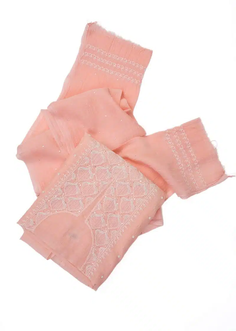 Maysarah Lucknowi | Peach Pink | Unstitched | Festival wear | Kurta Dupatta Style | 2 pc set - Image 4