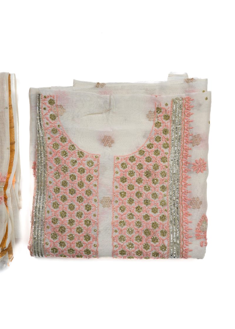 Maysarah Lucknowi | Off White | Stitched | Festival wear | Kurta Trouser Style | 3 pc set - Image 2